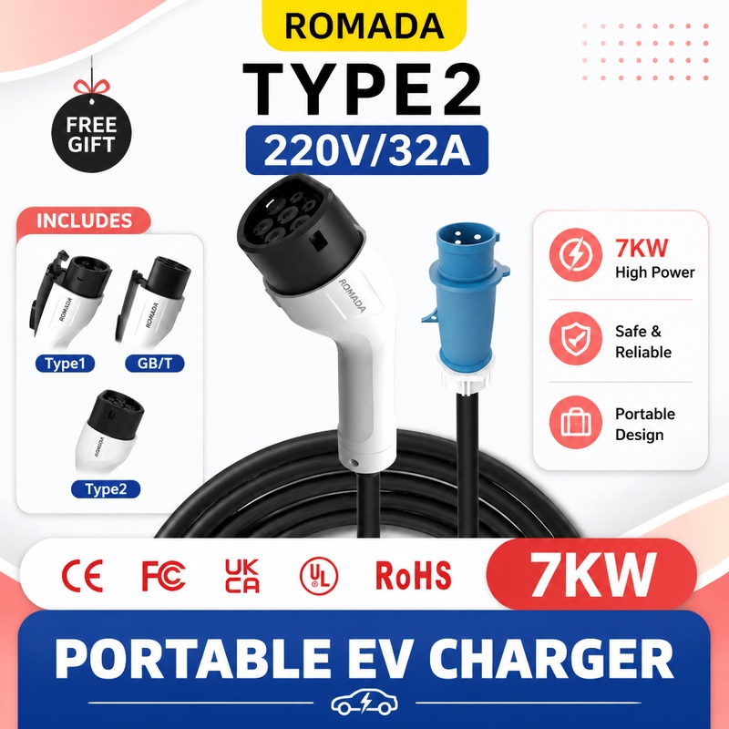 7KW ROMADA Elektrofahrzeug-Lad – Portable Ev Charger 32A Type 2 Cee Plug Bewertung und Preis